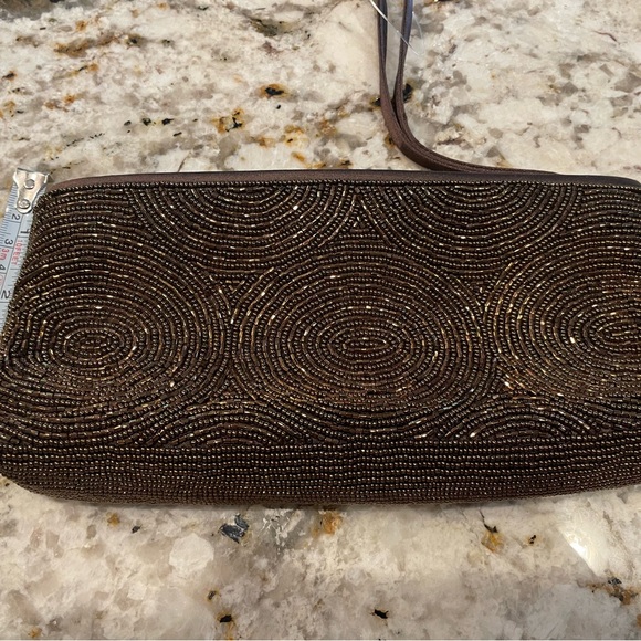 Talbots Brown Beaded Textured Clutch Wristlet NWT - Picture 6 of 7